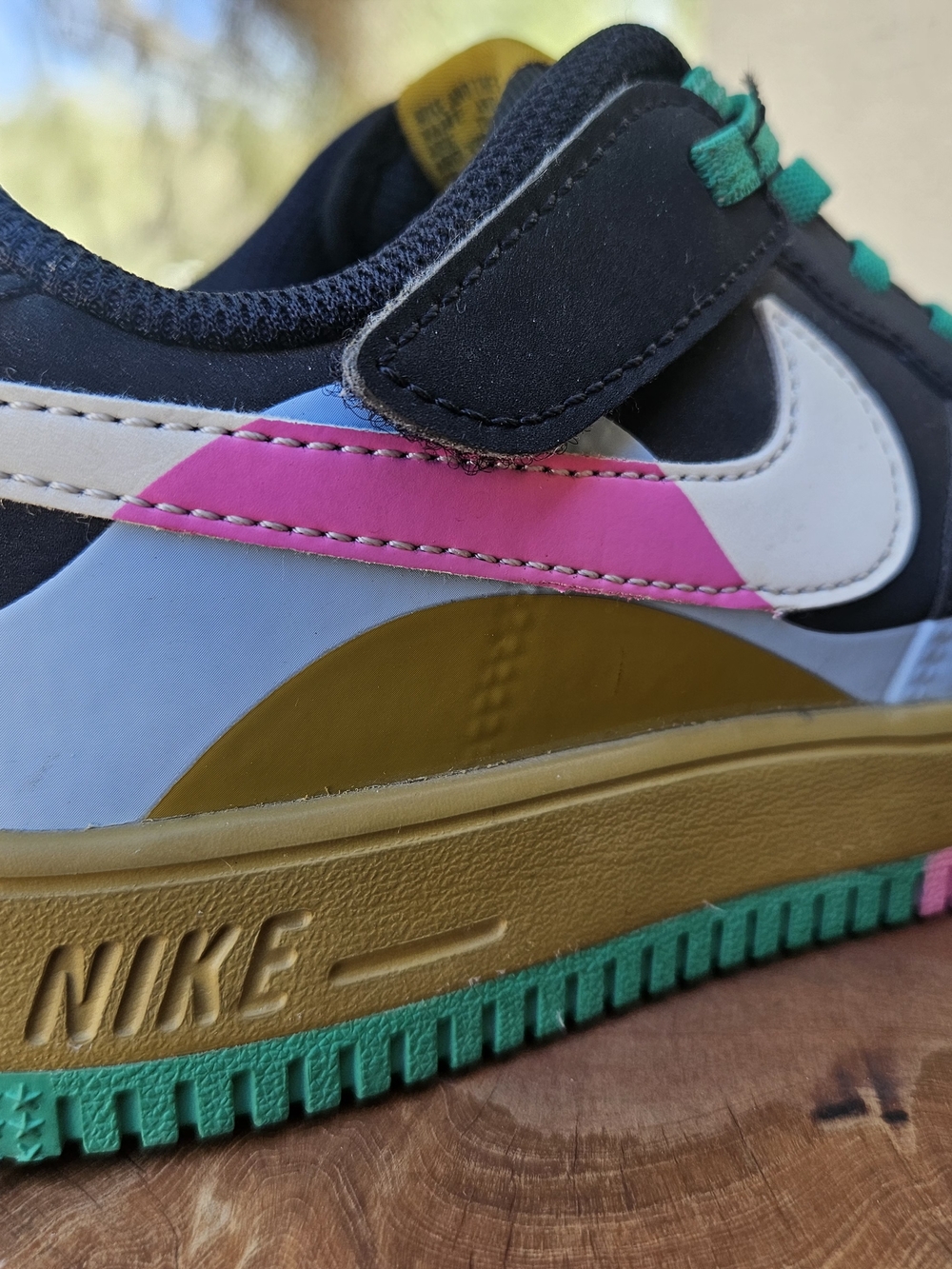 (MWOB) Nike Kids Air Force 1 Low — Black/Light Blue with Teal Laces 3Y - Picture 5 of 15